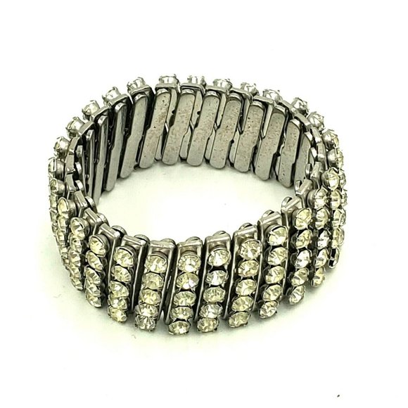 Vintage 5 Row Rhinestone Expansion Bracelet - Picture 5 of 12